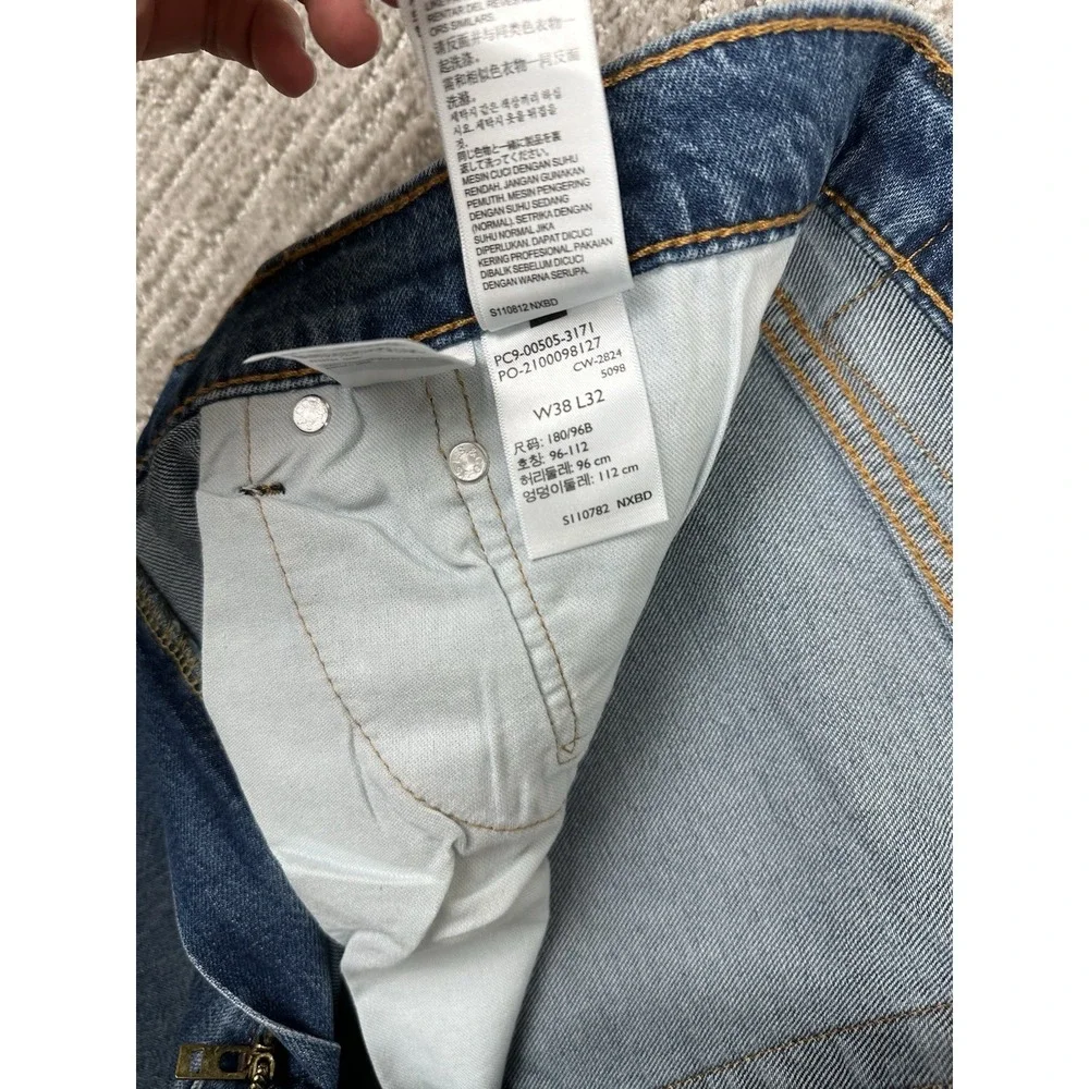 Levis 505 Jeans Mens 38x32 Regular Straight Stretch Blue Medium Wash Denim